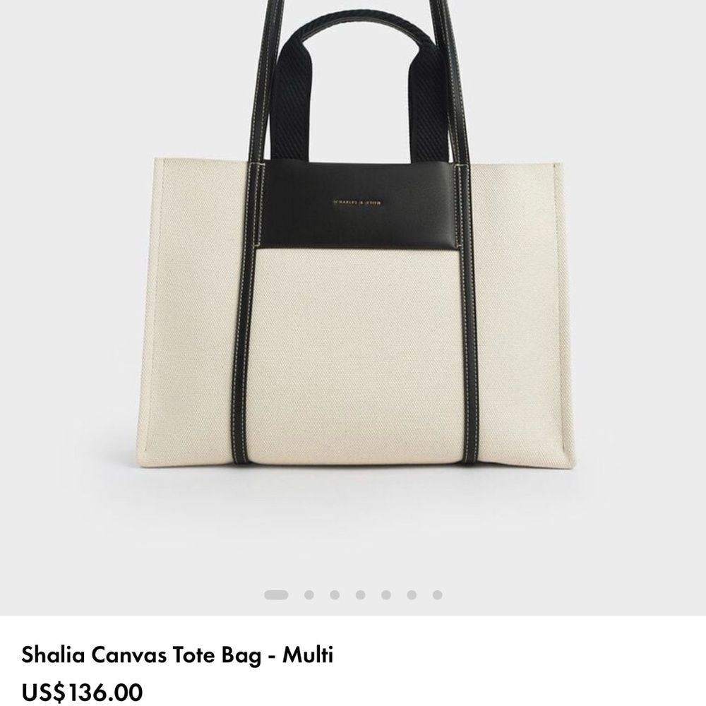 Charles and Keith Alia Canvas Tote Bag - Black and Cream